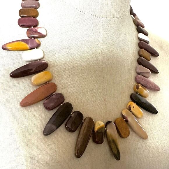 Polished Jasper stone statement necklace sterling silver clasp - Picture 2 of 13